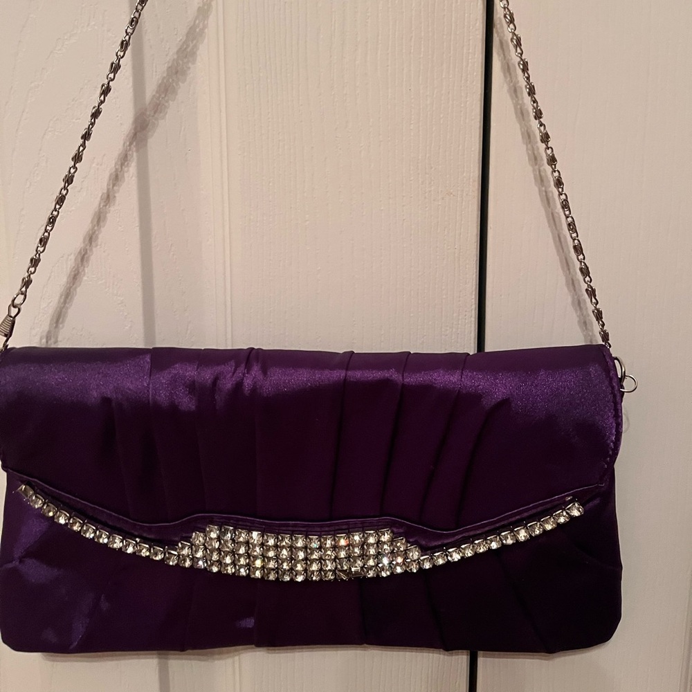 Satin evening bag clutch color purple